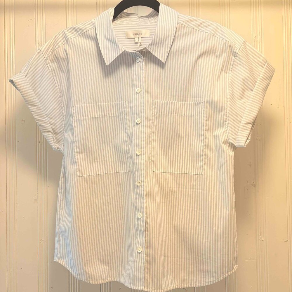 Frame Stripe Button-Up Cuffed Shirt - Picture 5 of 7